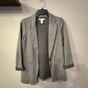 H&M Black and White Houndstooth Blazer with 3/4 Sleeves